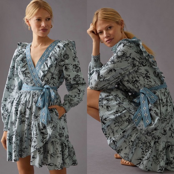ANTHROPOLOGIE Ruffled Wrap Mini Dress XL - Picture 3 of 14